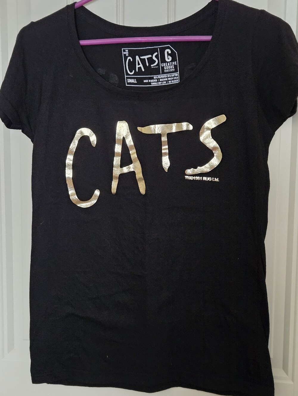 CATS The Broadway Musical Black Tshirt Metallic Gold Letters Eyes on Back Size S